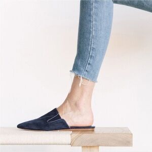 Jenni Kayne Blue Mules Suede Sleek Minimalist Design